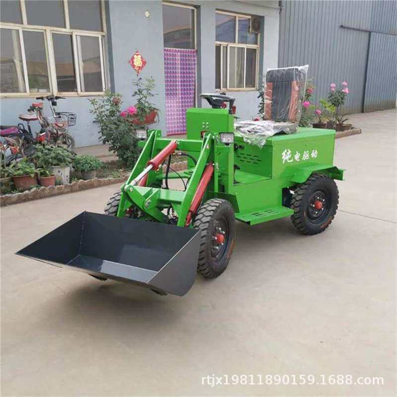 四轮带农用推土运输搬运起重机轮胎式轻度铲挖小型电动装载铲车