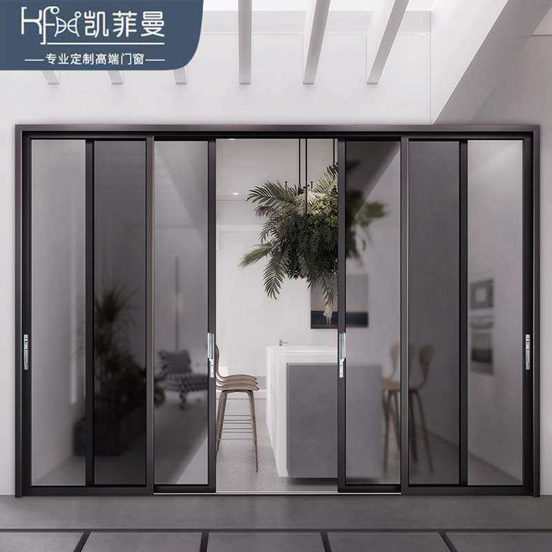 钢化玻璃厨房推拉门卧室地轨隔断滑动门钛镁铝合金移门隔音推拉式