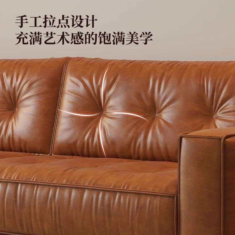 皮艺沙发中古风小户型客厅油蜡皮沙发双三人皮艺黑色棕色直排沙发