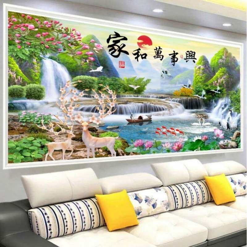 2024新款十字绣家和万事兴流水生财发财麋鹿客厅风景挂画一件代发