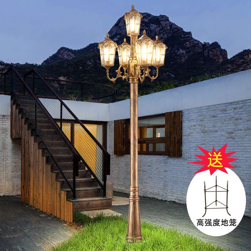 庭院灯接电户外防水高杆灯220v别墅室外复古多头新农村LED路灯