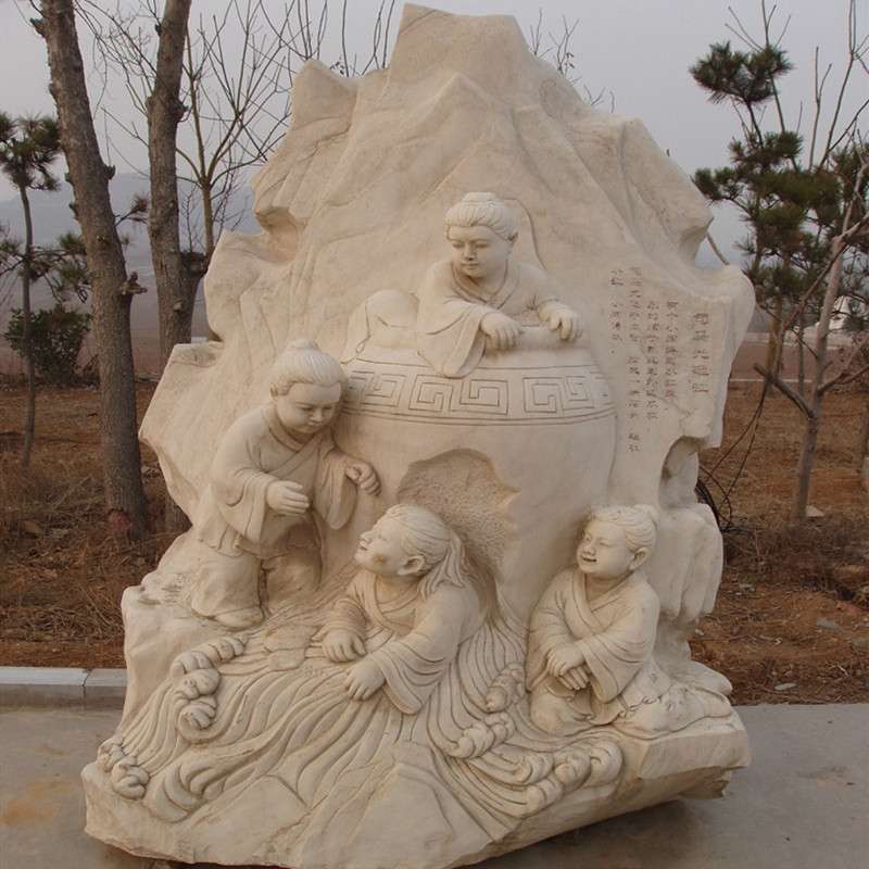 石雕汉白玉司马光砸缸雕塑孔融让梨寓言故事景观校园人物雕塑