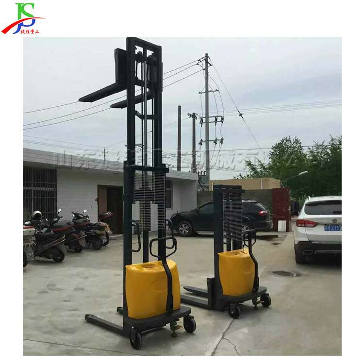 手推式液压电动堆高车 载重1吨2吨搬运车 半自动站架式托盘叉车