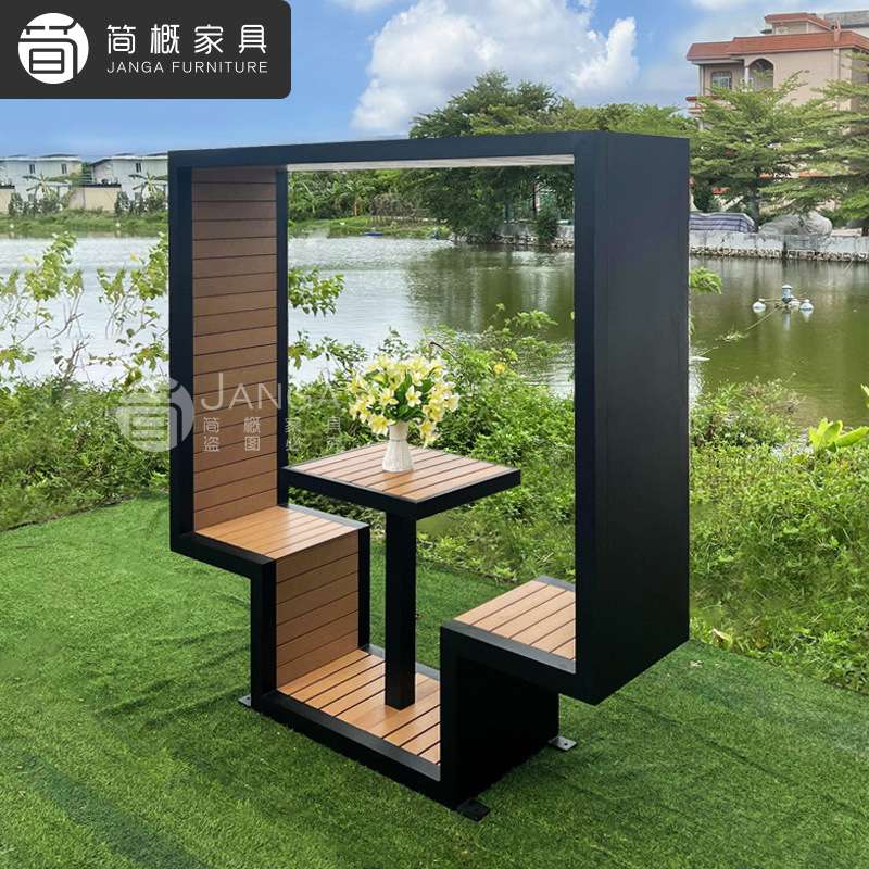 户外网红景区打卡桌椅塑木防水防晒相框桌椅摆设公园大型摆件桌椅