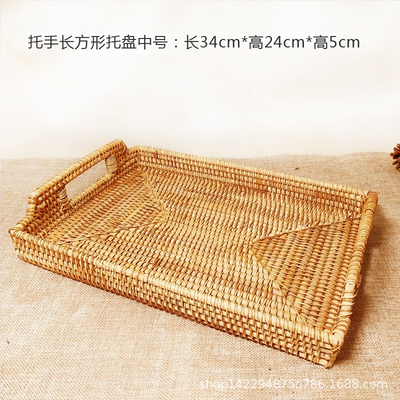 越南藤编酒店餐厅茶室圆r托盘客厅水果盘果篮茶盘长方形藤编收纳