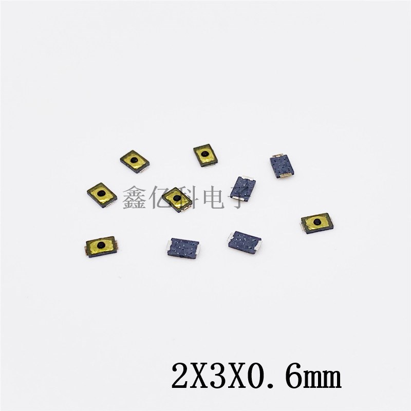 2*3*0.6轻触开关 薄膜带点 两脚超薄 3X2X0.6P5mm贴片黄色膜锅仔