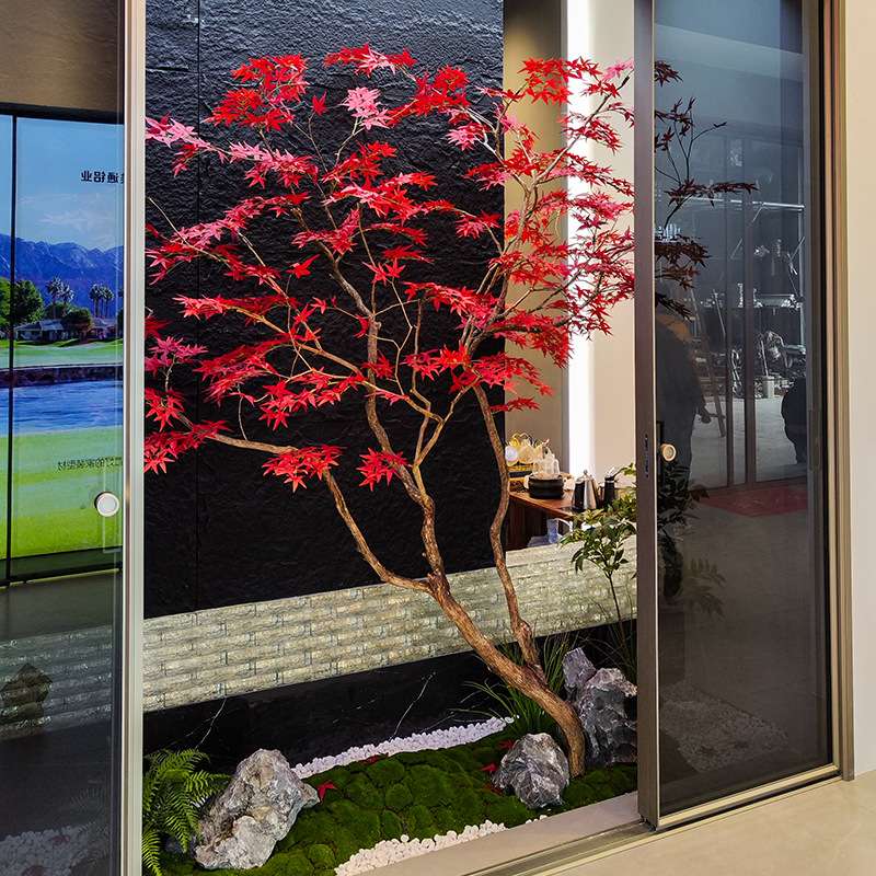 仿真枫叶树假红枫树大型商场酒店绿植假树室内外落地简约装饰造景