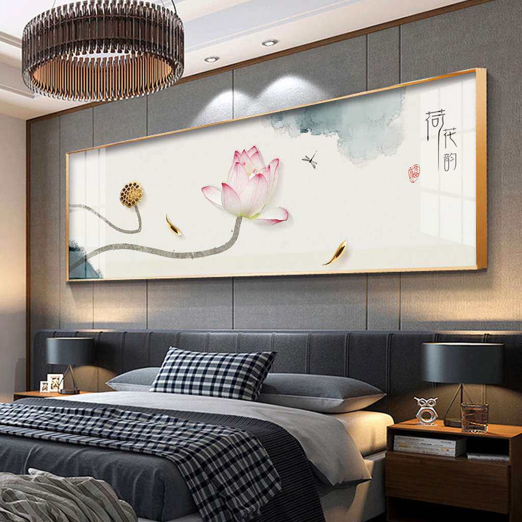 新中式现代简约壁画怀旧古韵水墨荷花挂画花开富贵卧室床头装饰画