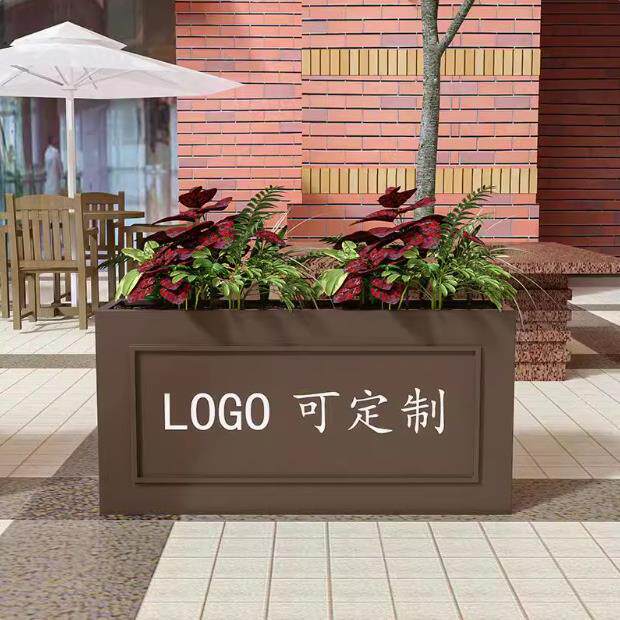 不锈钢花箱商业街花槽花坛奶茶店小吃街外摆铁艺花架商业街装饰