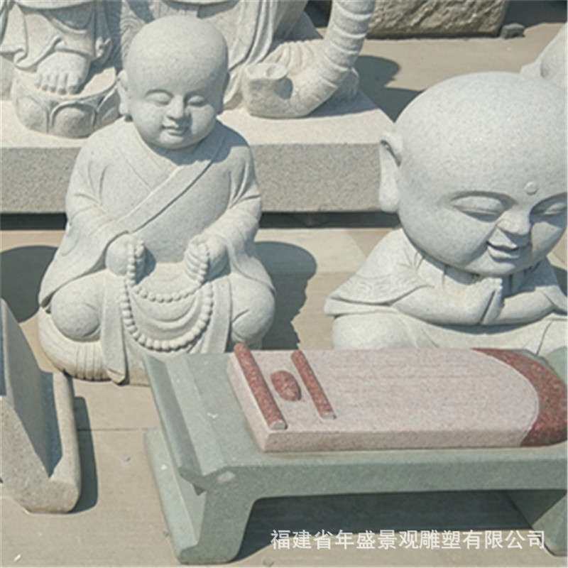 福建工艺花岗岩石雕看书小和尚别墅景观装饰景点广场小沙弥雕塑