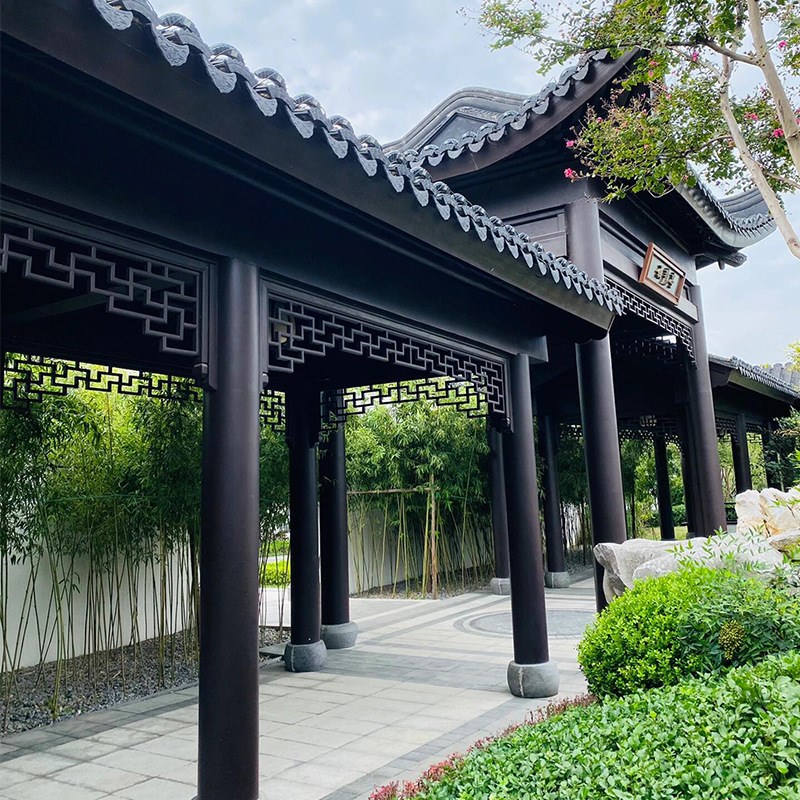 户外防腐木凉亭庭院古建实木水榭长廊新中式休闲弧形景区仿古凉亭