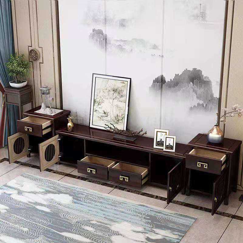 新中式实木电视柜茶几组合中国风禅意轻奢家用客厅储物柜矮落地柜