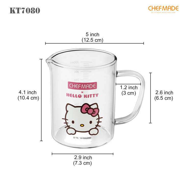 学厨 KITTY耐高温玻璃量杯加厚手柄计量杯牛奶杯微波炉刻度杯加热