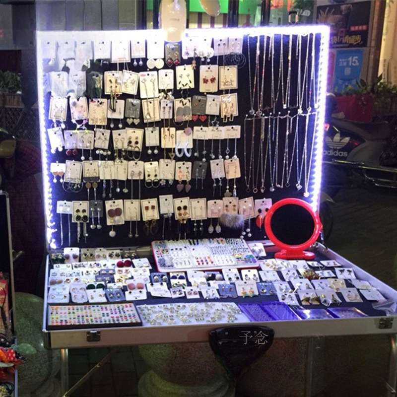 地摊折叠桌带灯首饰摆摊工具展示饰品箱耳环桌子移动摊位地摊箱子