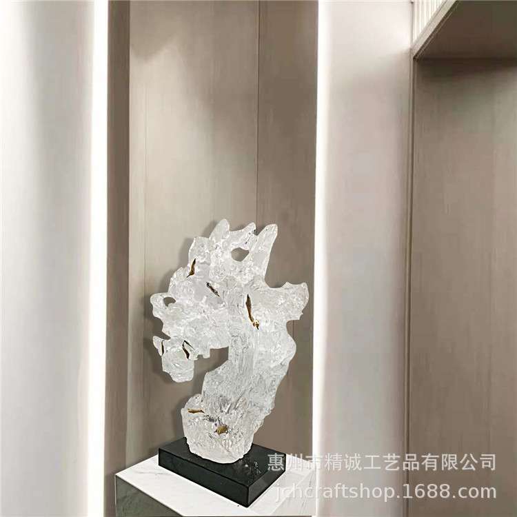 铂晶抽象透明树脂太湖石雕塑摆件新中式现代轻奢酒店装饰精致