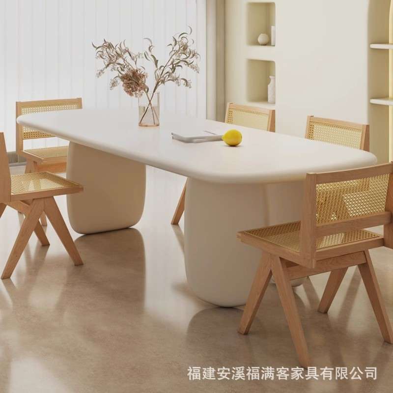 奶油风去客厅化大长书桌餐桌茶桌一体两用法式长条双人学习桌家用