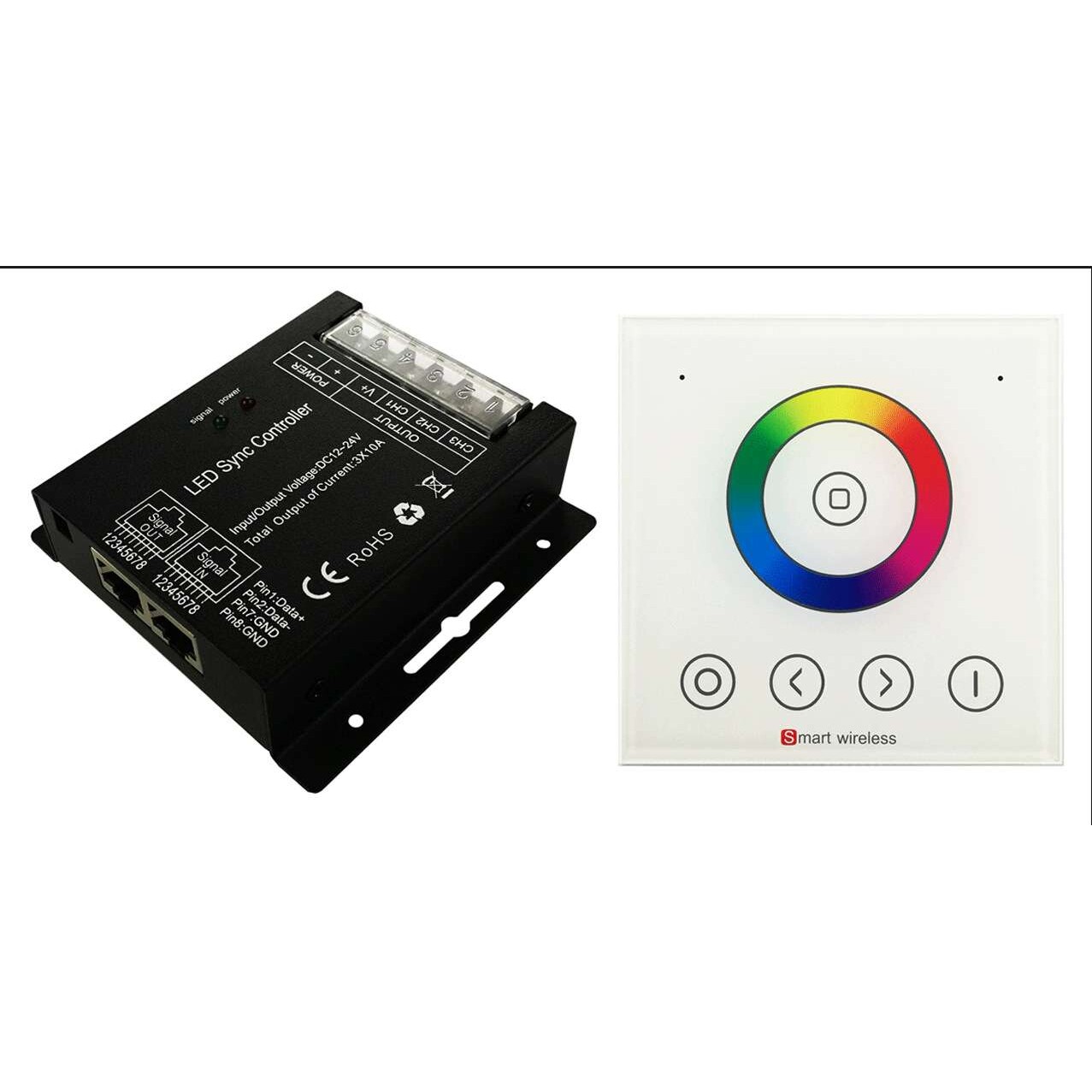 LED无线控制器 RGB灯条控制器 PWM七彩网线同步控制器12-24V 30A