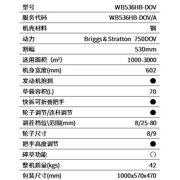 维邦21寸手推式草坪割草机 WB536HB-DOV一键启动汽油草坪机