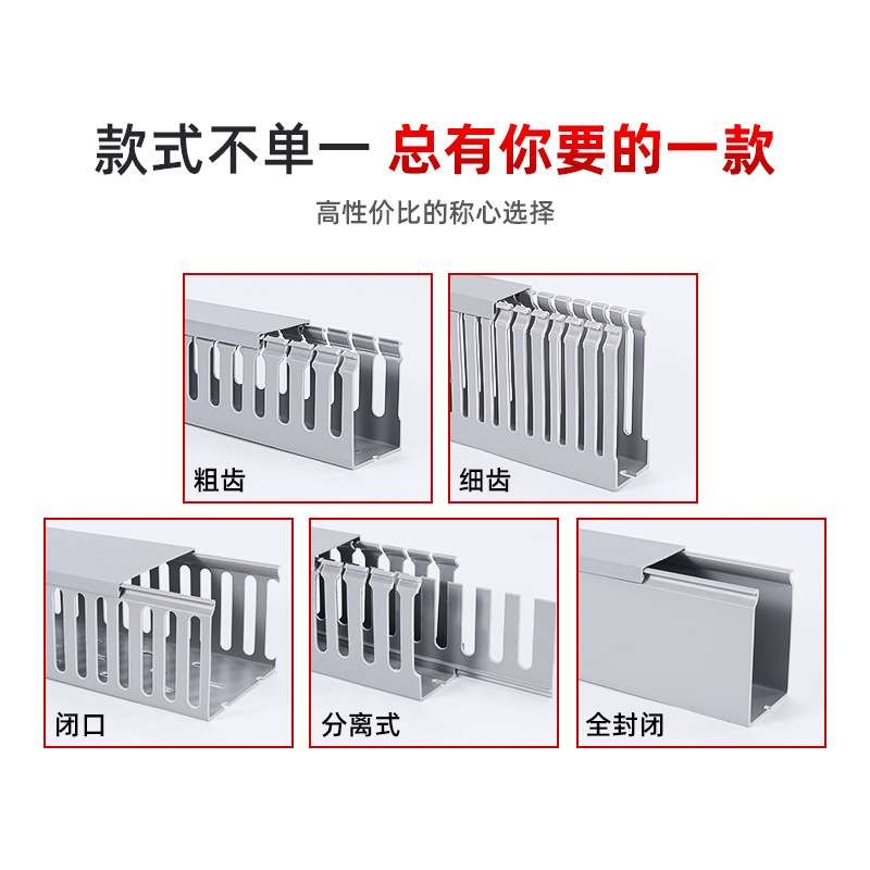 新料pvc线槽塑料明装细齿行线槽配电柜箱封闭口工业阻燃U型走线槽