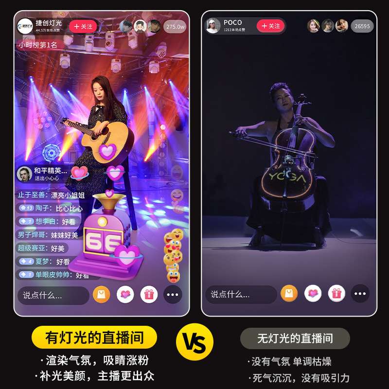 直播间灯光方案设备全套补光灯现场氛围灯染色闪光舞台灯面光灯