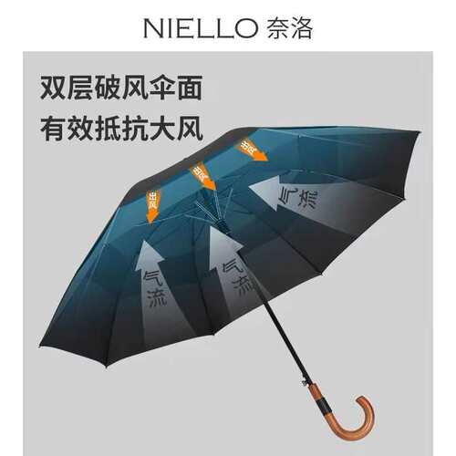 NIELLO奈洛长木柄皮圈加大双层120cm男士商务雨伞晴雨两用广告伞