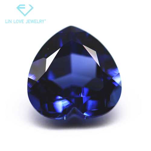 心形培育蓝宝石裸石 爱心形实验室培植再生长蓝宝石sapphire