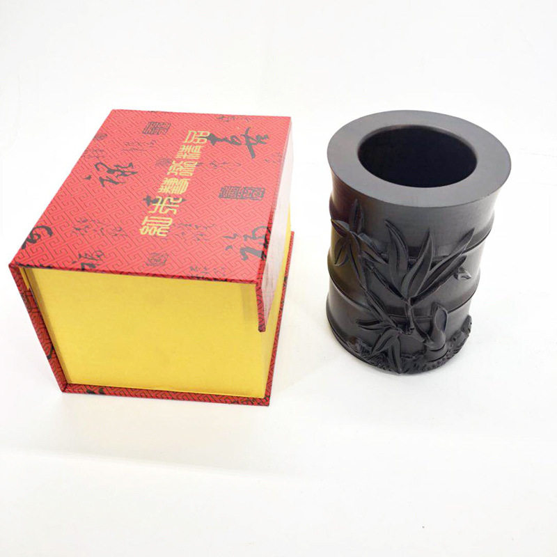 黑檀笔筒木质荷花笔筒 办法文具笔筒实木工艺品摆件木雕文房用品