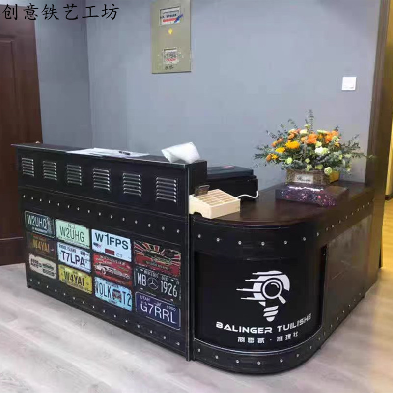 工业风铁艺复古餐厅火锅店收银台做旧酒吧前台接待台吧台转角柜台