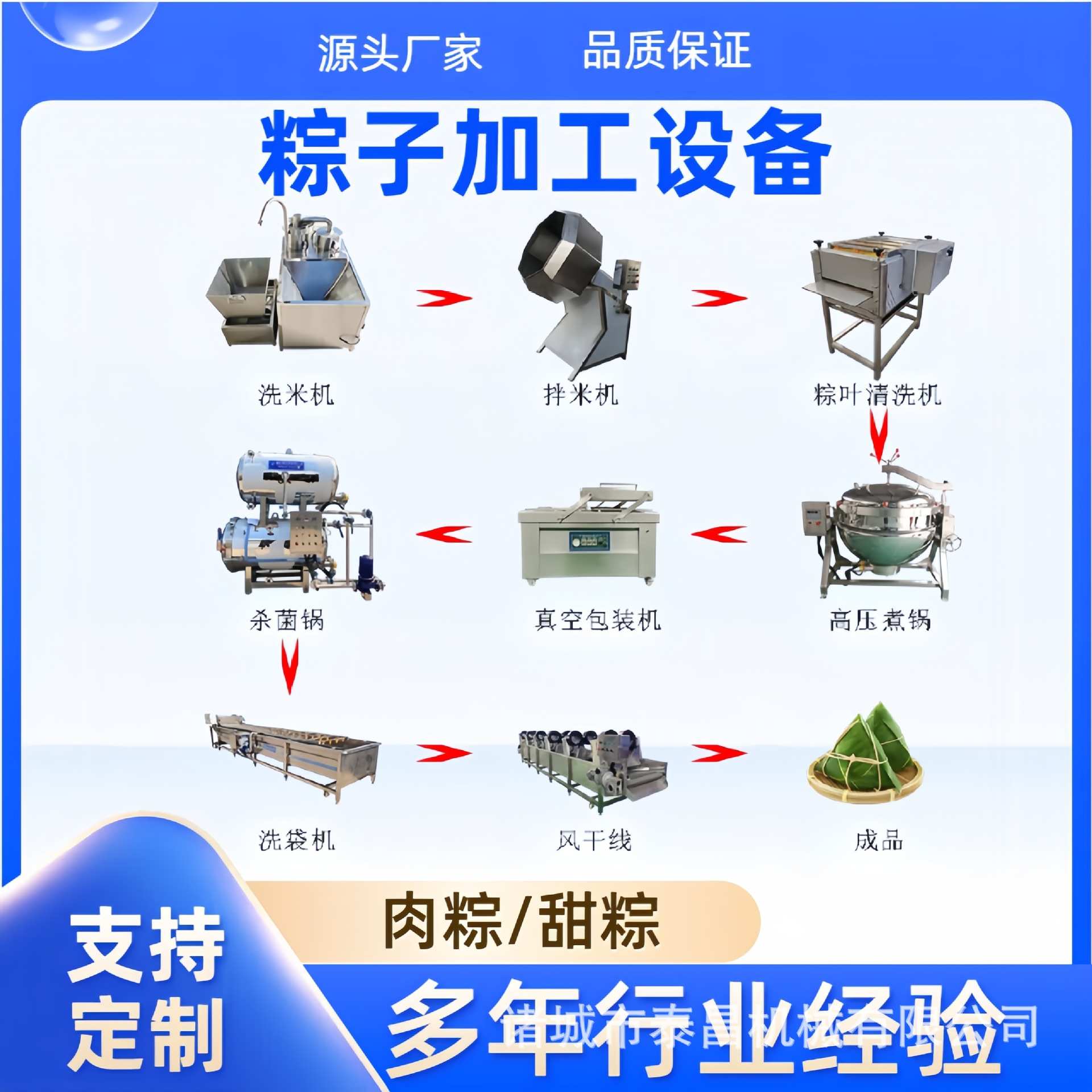 粽子加工全套流水线设备粽叶清洗机真空包装粽子肉粽杀菌锅