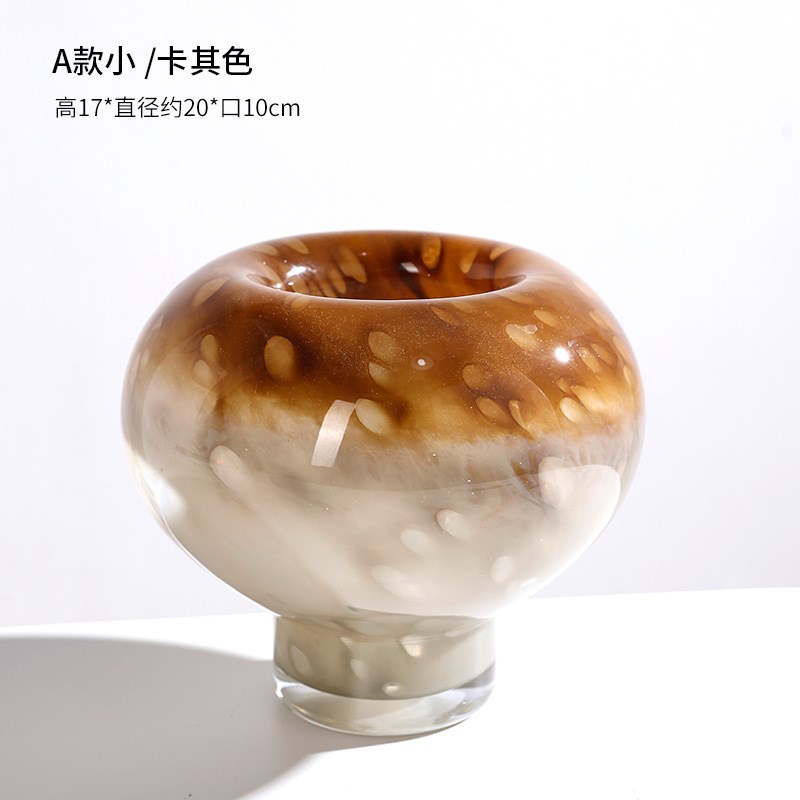中古琉璃c渐变圆形蘑菇高脚花瓶摆件客厅桌面鲜花花器样板间装饰