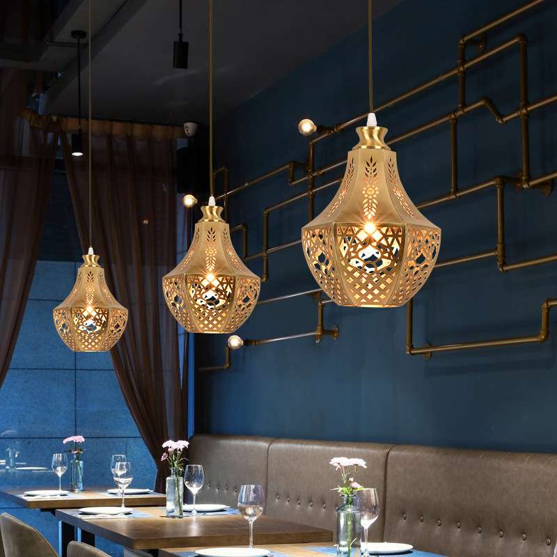 简约餐厅吊灯吧台灯单头工业风酒店工程灯具现代铜艺吊灯镂空工艺