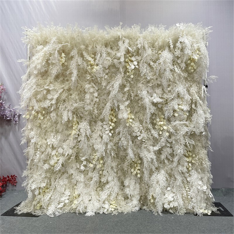 白色潘帕斯花墙人造w花墙婚礼背景道具装饰花墙