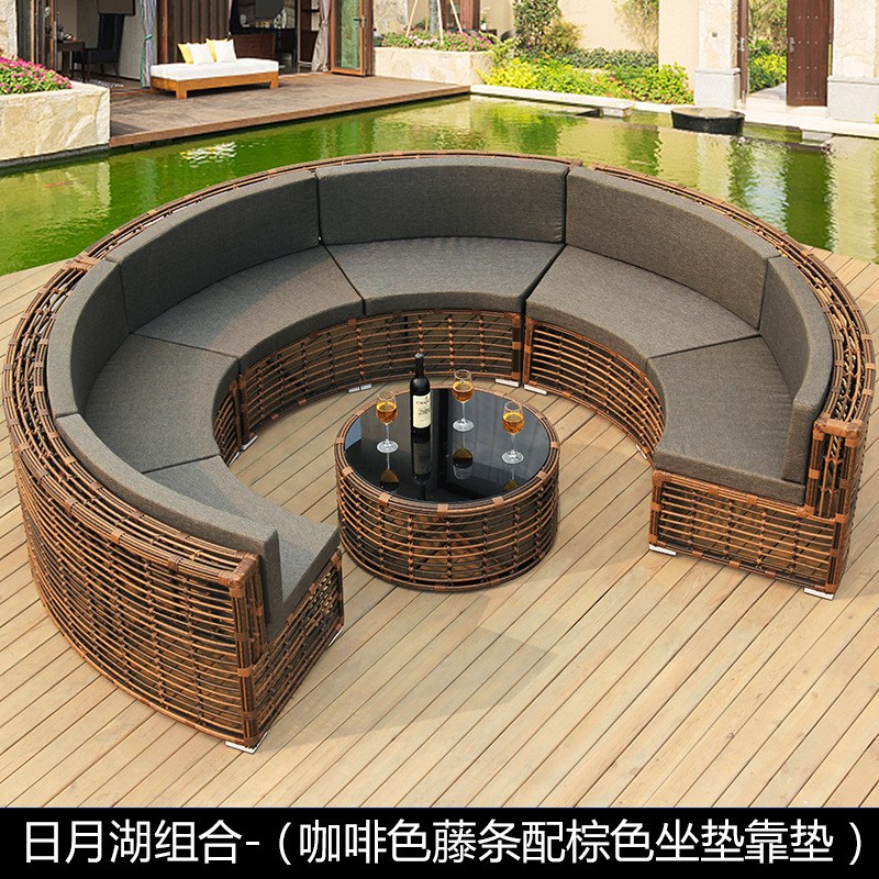户外圆形沙发藤条弧形藤沙发酒店花园庭院创意环形防水Z藤编沙发