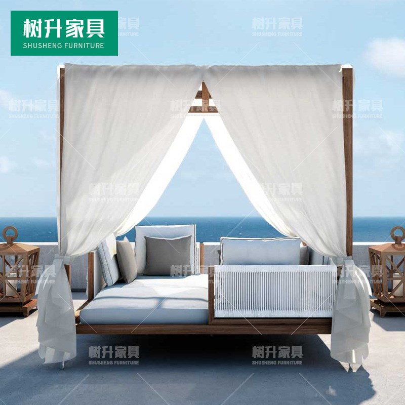 户外休闲柚木藤编制艺沙发躺床客厅室外阳台实木编W藤家具沙发组