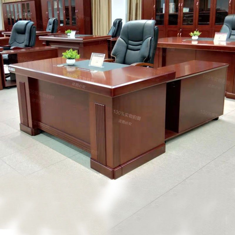 大班桌总裁主管经理办公桌椅组合中E式实木贴皮大班台板式办公家