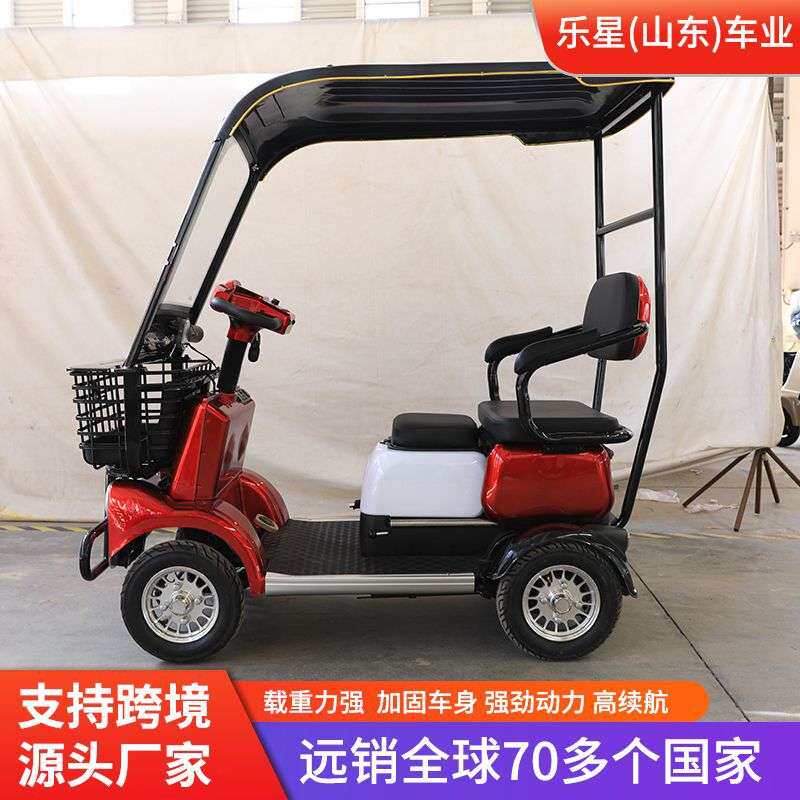 小巴士电动四轮车双人座带棚接送孩子老年人助力代步车电动四轮车