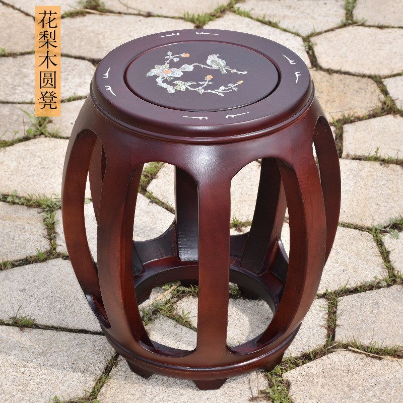 花梨木/橡木古筝圆p凳 鼓凳 复古中式古典圆凳八角凳腿