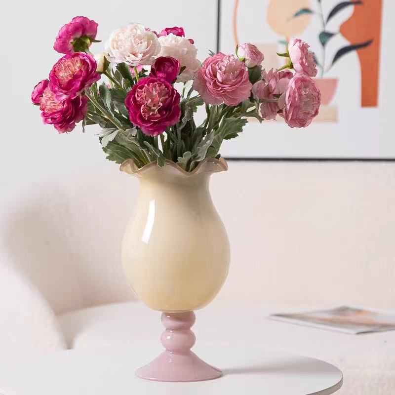玻璃高脚杯紫法式琉璃客厅中香芋花瓶摆件轻奢插花瓶顿创意