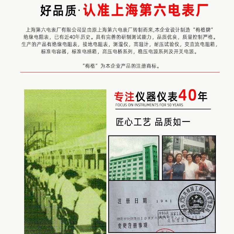 上海第六电表厂梅格ZC42-1 2 3市电式绝缘电阻表1000V低压兆欧表