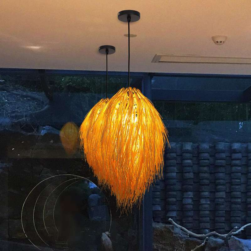 日式仿古饭店竹编藤艺吊灯创意个性复古吧台餐厅茶楼民宿鸟巢灯具