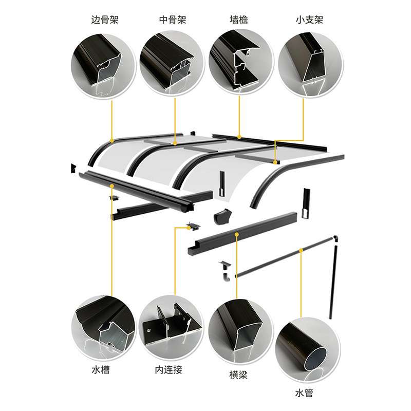 铝合金雨棚露台屋檐家用阳台窗户防雨搭透明耐力板停小车遮阳顶棚