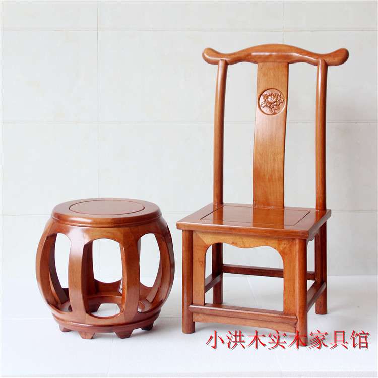 鸡翅木中式鼓凳实木小靠背椅榫卯小方凳矮凳子家用圆凳s&