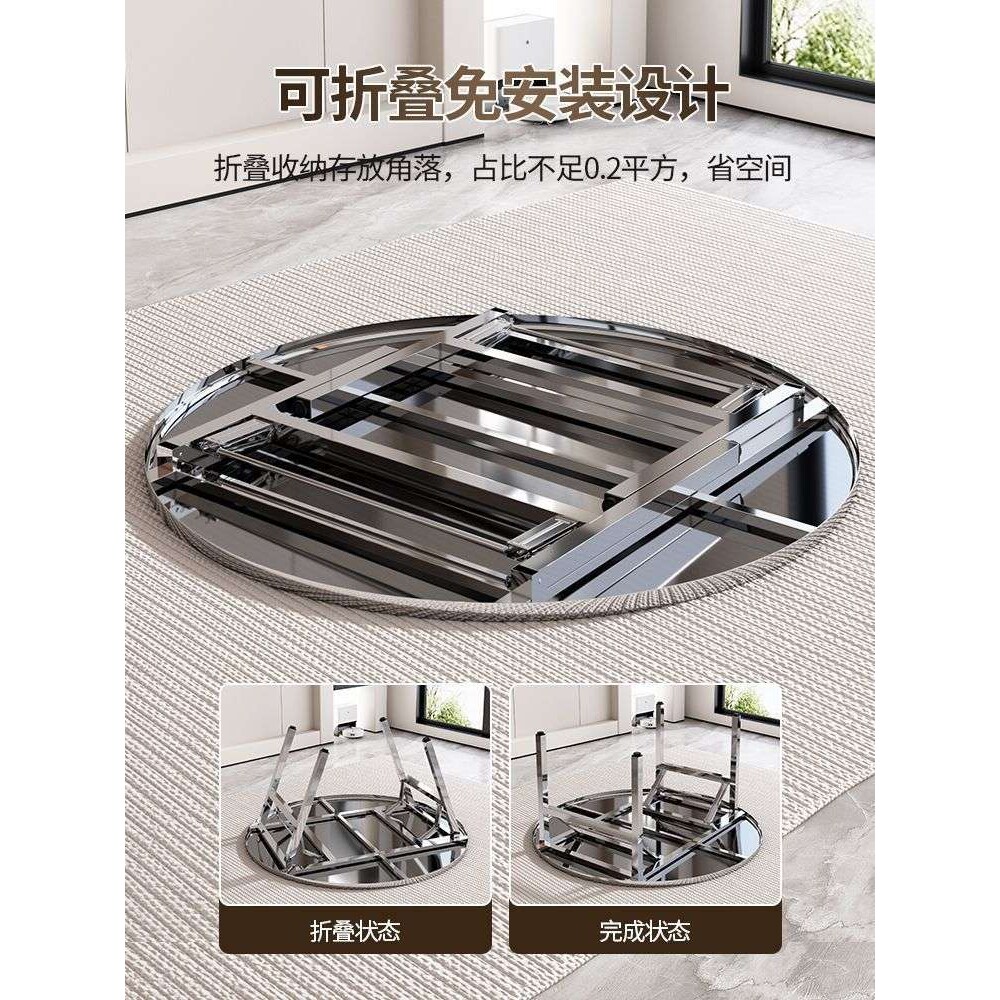不锈钢桌子特厚可折叠圆桌摆摊烧烤吃饭家用大排挡不锈钢桌子圆形