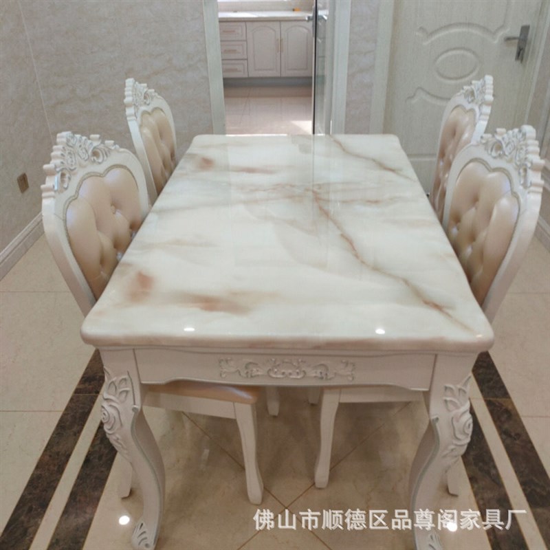 现代简约欧式餐桌椅组合简欧天然大理石实木餐桌小户W型长方形饭