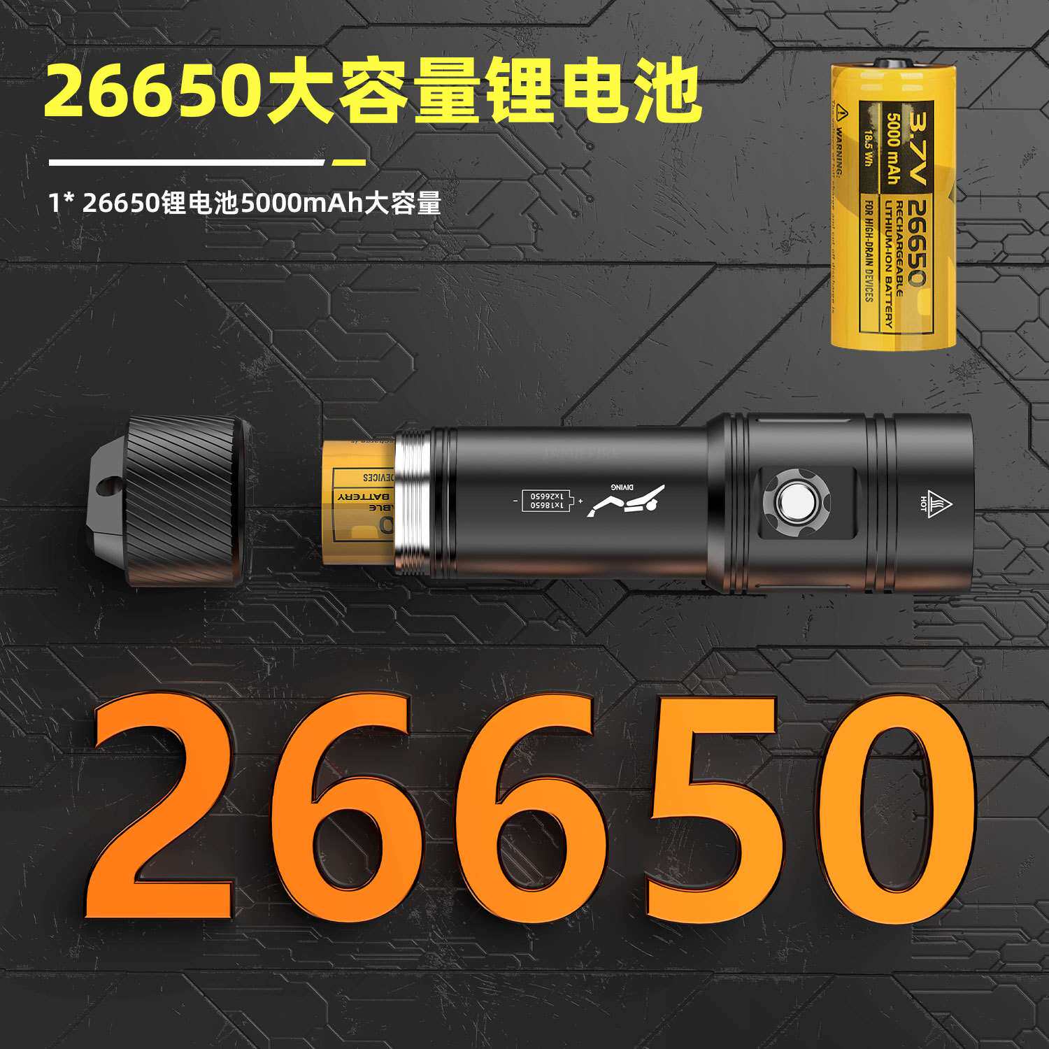 新款电量指示L2潜水手电筒磁控开关26650电池充电专业浮潜水赶海