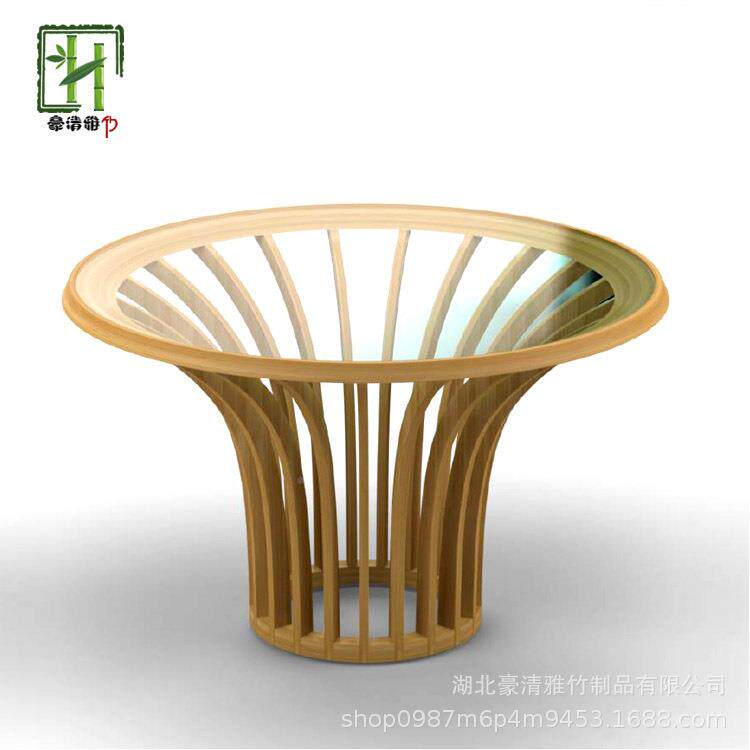 QFF立竹家厂简约竹几竹茶几会客竹具木竹制茶几玻桌璃几竹豪桌几