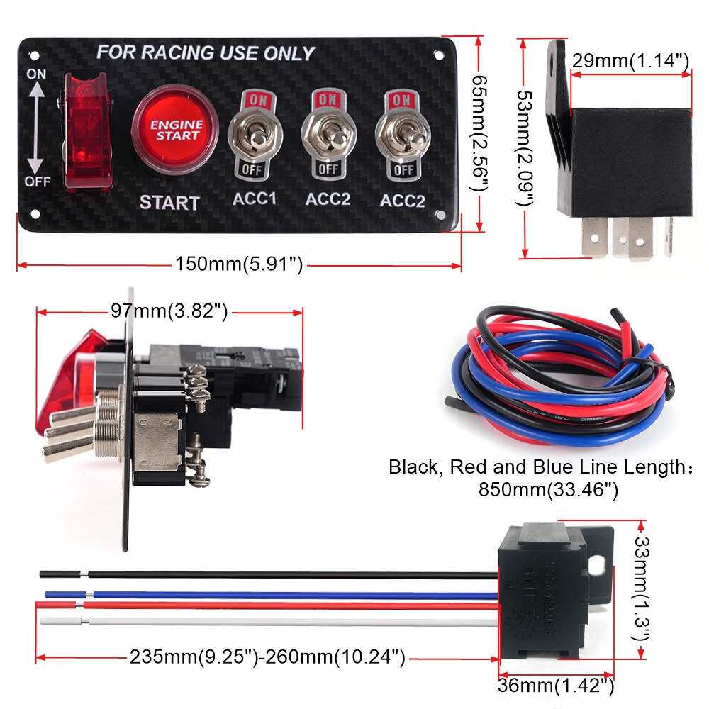 汽车改装用品一键启动断电组合开关五合一点火开关面板碳纤维12V