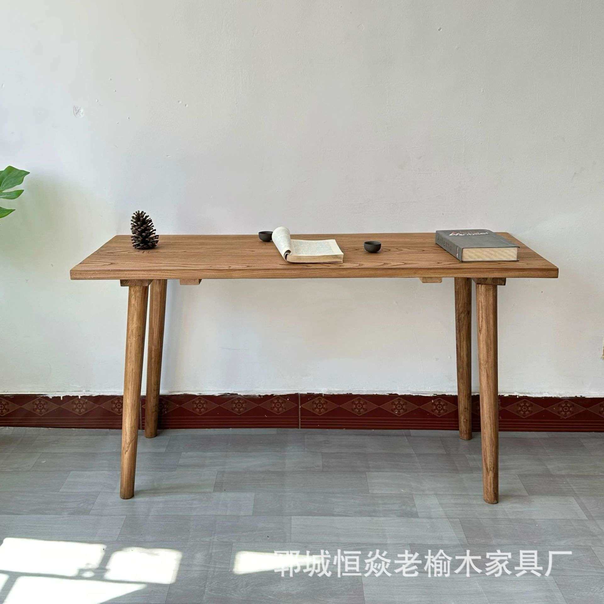 老榆木小书桌长方形家用卧室看书桌高脚桌卧室电脑桌榆木家具单桌