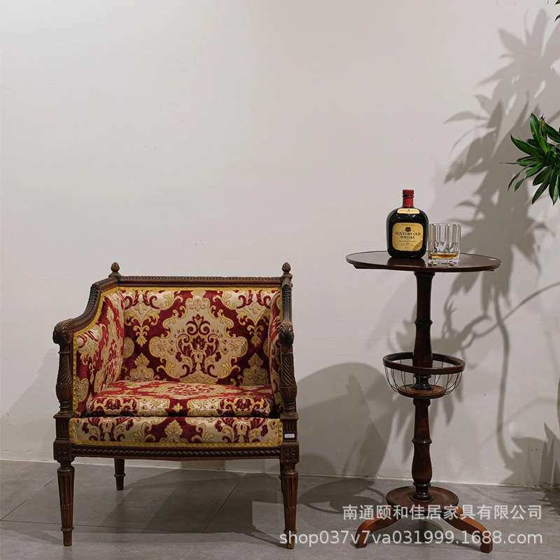 美式古典实木单人沙发椅复古雕花休闲扶手单人椅别墅影楼待客沙发