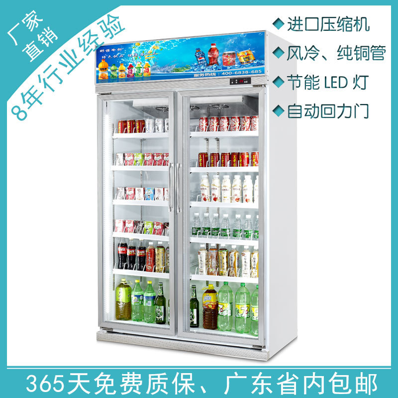 批发促销便利店双门饮料柜LED灯上机组超市冰柜立式陈列柜